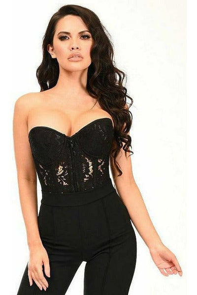 Top Drawer Black Underwire Sheer Lace Steel Boned Corset - Daisy Corsets