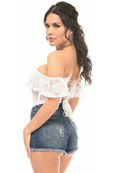 Top Drawer White Sheer Lace Steel Boned Corset