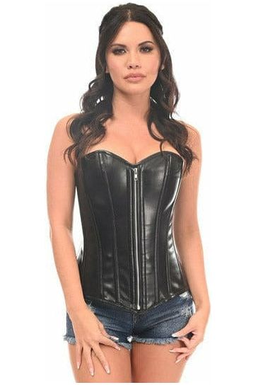 Top Drawer Black Faux Leather Steel Boned Overbust Corset