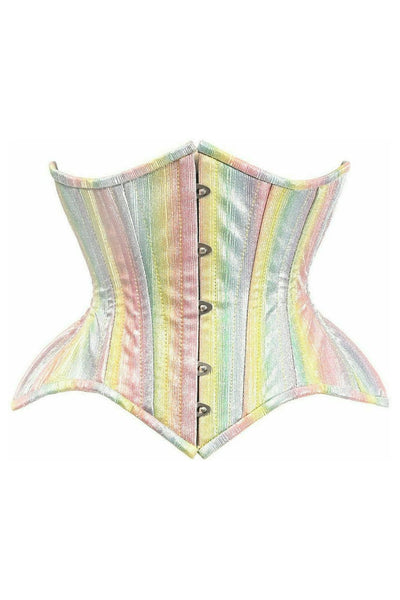 Top Drawer Rainbow Glitter Double Steel Boned Curvy Cut Waist Cincher Corset