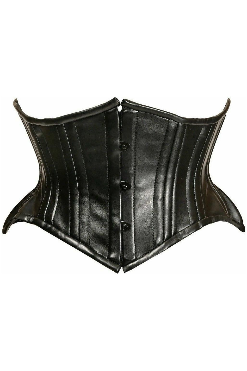 Top Drawer Black Faux Leather Double Steel Boned Curvy Cut Waist Cincher - Daisy Corsets