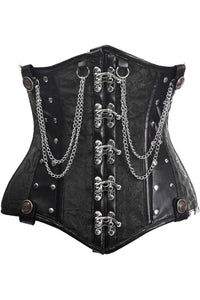 Top Drawer Black Brocade Steel Boned Underbust Corset w/Chains and Clasps
