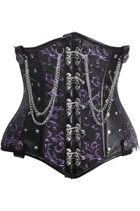 Top Drawer Black/Purple Steel Boned Underbust Corset w/Chains and Clasps