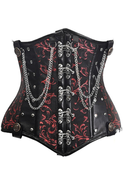 Top Drawer Black/Red Steel Boned Underbust Corset w/Chains and Clasps