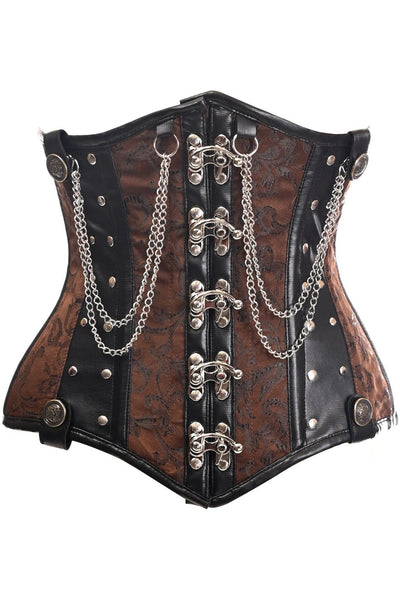 Top Drawer Brown/Black Steel Boned Underbust Corset w/Chains and Clasps