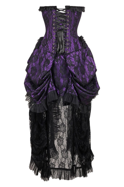 Top Drawer Steel Boned Purple w/Black Lace Bustle Corset Dress