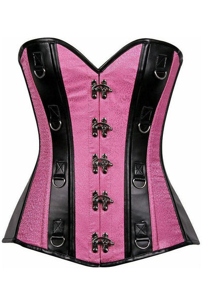 Top Drawer Pink Brocade & Faux Leather Steel Boned Corset - Daisy Corsets